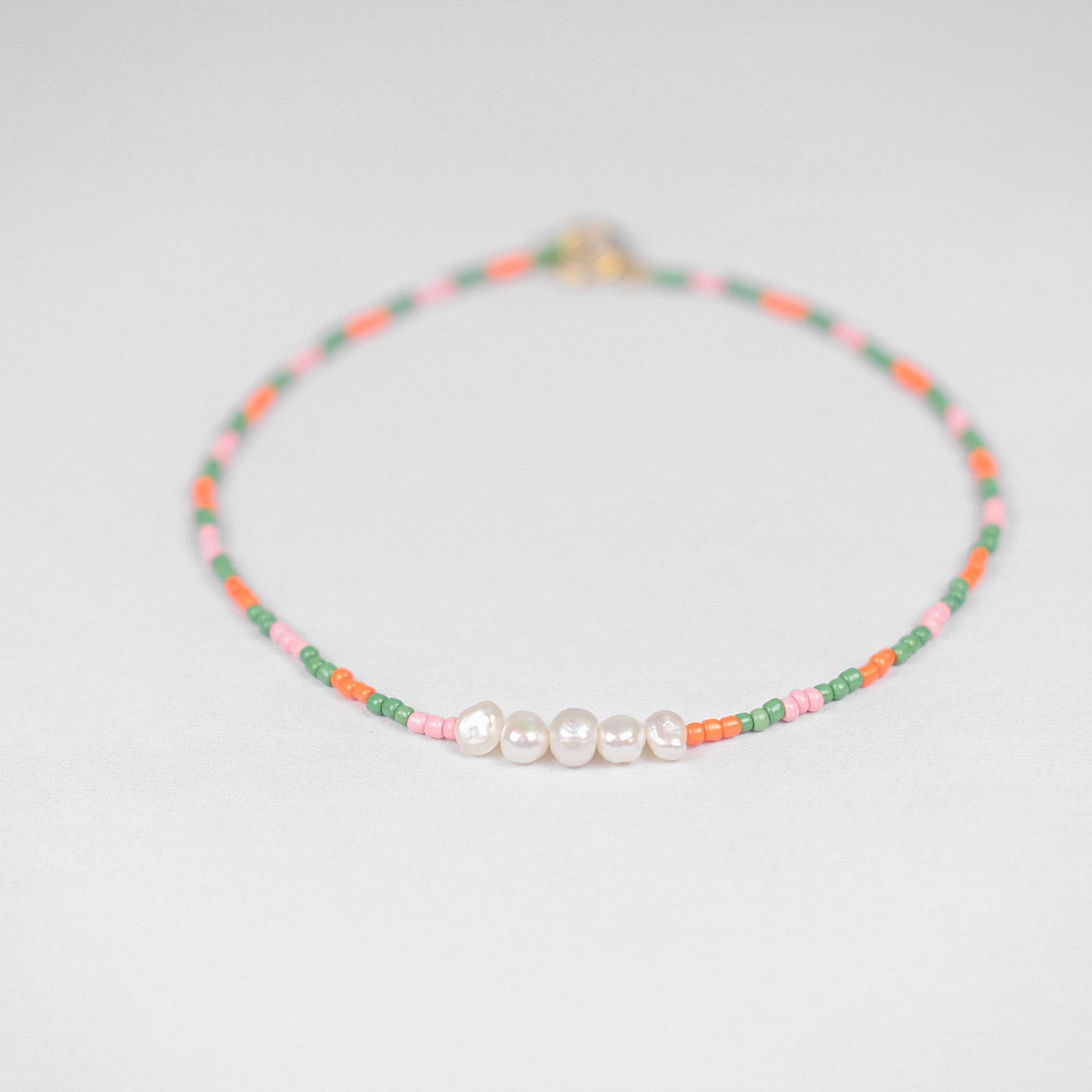 Perlen Choker Grün/Orange/Pink