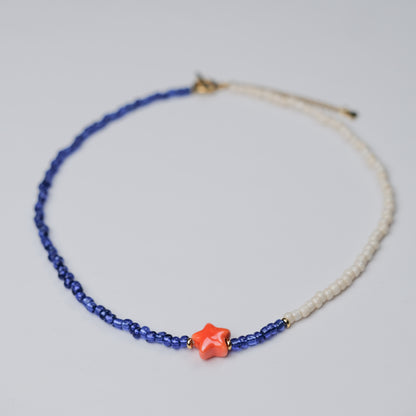 Perlen Choker Blau/Weiß/Orange