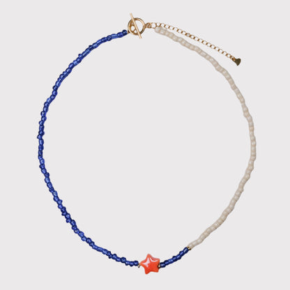 Perlen Choker Blau/Weiß/Orange