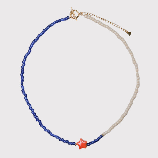 Perlen Choker Blau/Weiß/Orange