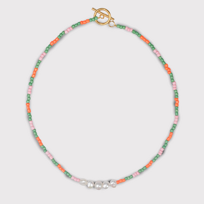 Perlen Choker Grün/Orange/Pink